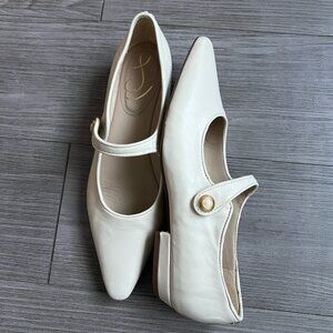Sam Edelman Jene Ivory Leather Pointed Square Toe Mary Jane Flats Size W7